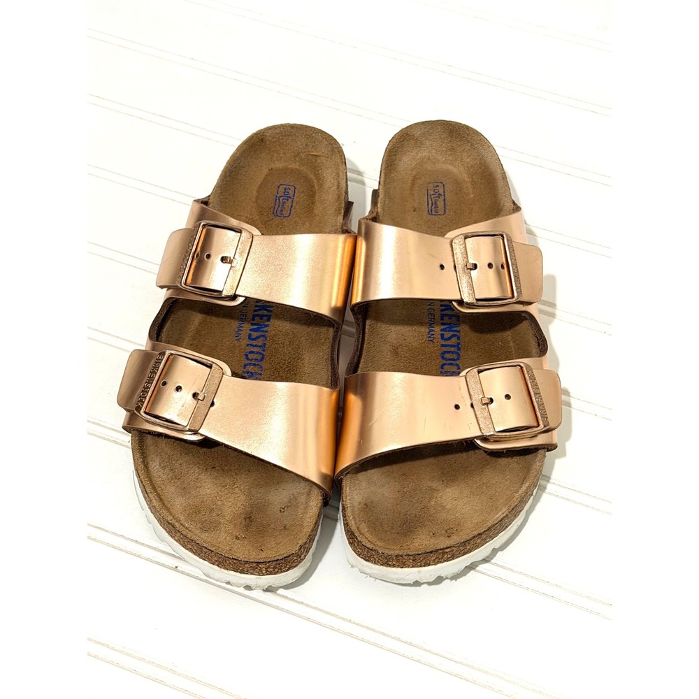 Birkenstock Arizona Soft Footbed Copper Rose Gold Metallic Sandals Narrow 39